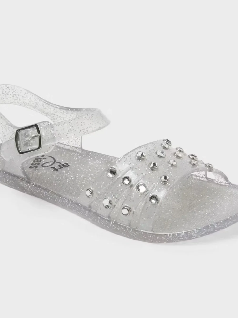 Clear Glitter Jelly Sandals with Stud Accents